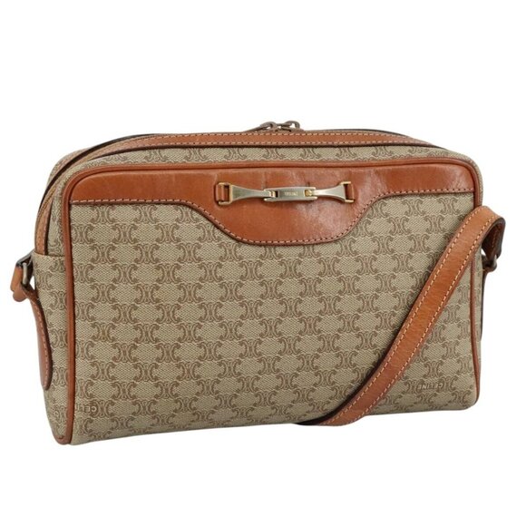 CELINE Macadam Canvas Shoulder Bag Beige Auth bs - Picture 1 of 15